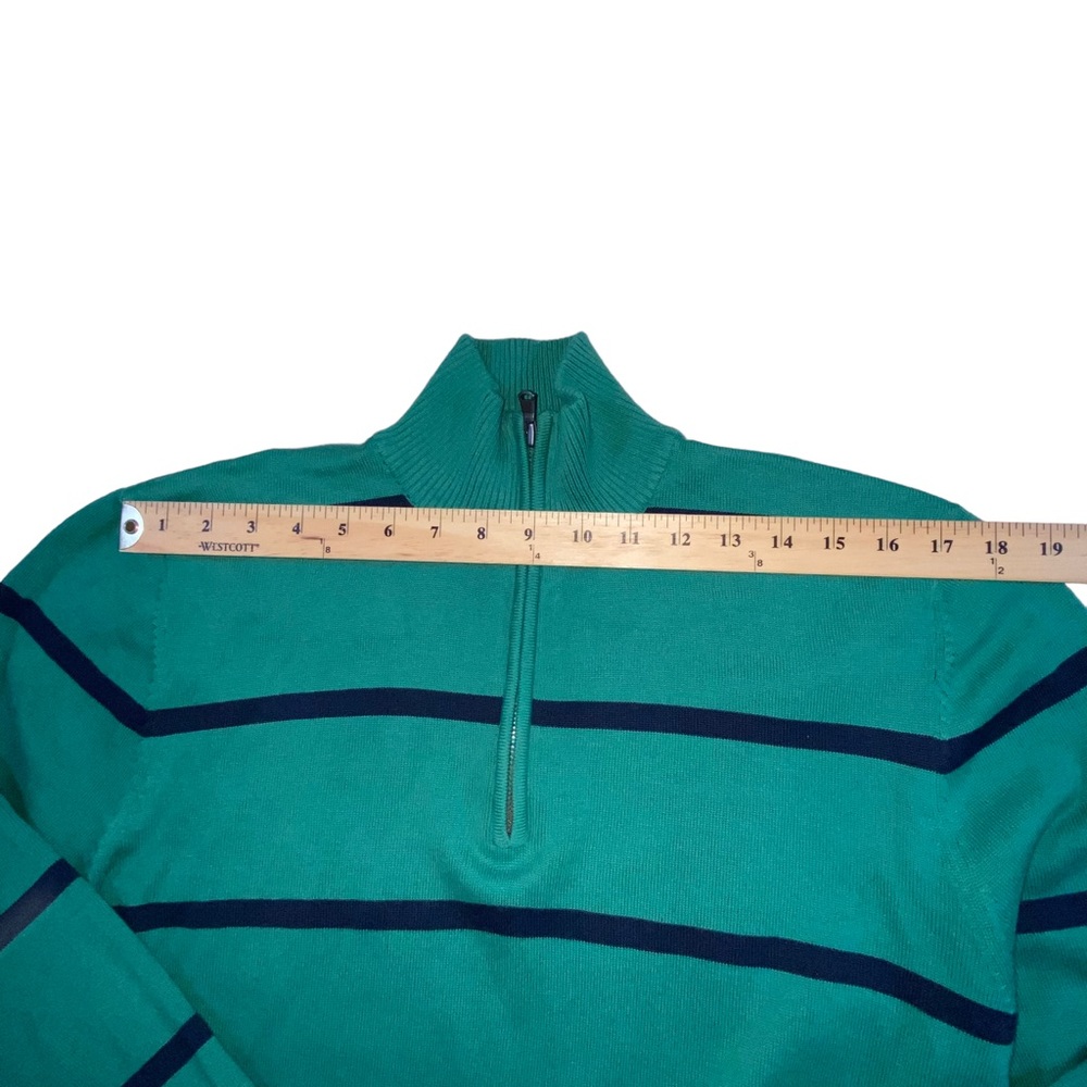 Old Navy 1/4 Zip Green Striped Mock Neck Lightweight Sweater - Men’s Large - Picture 4 of 12